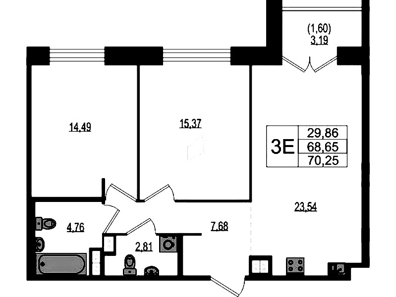 2-комнатная квартира 70.25 м², 3/4 эт., ЖК «Ranta Residence»